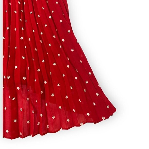NWT MAJE Relina Flower-Embroidered Pleated Mini Dress in Red, Size 38FR - Picture 10 of 16